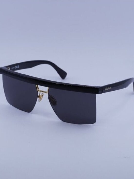 Max Mara MM0072 01A Sunglasses Shiny Black Square Frame, Smoke Lenses